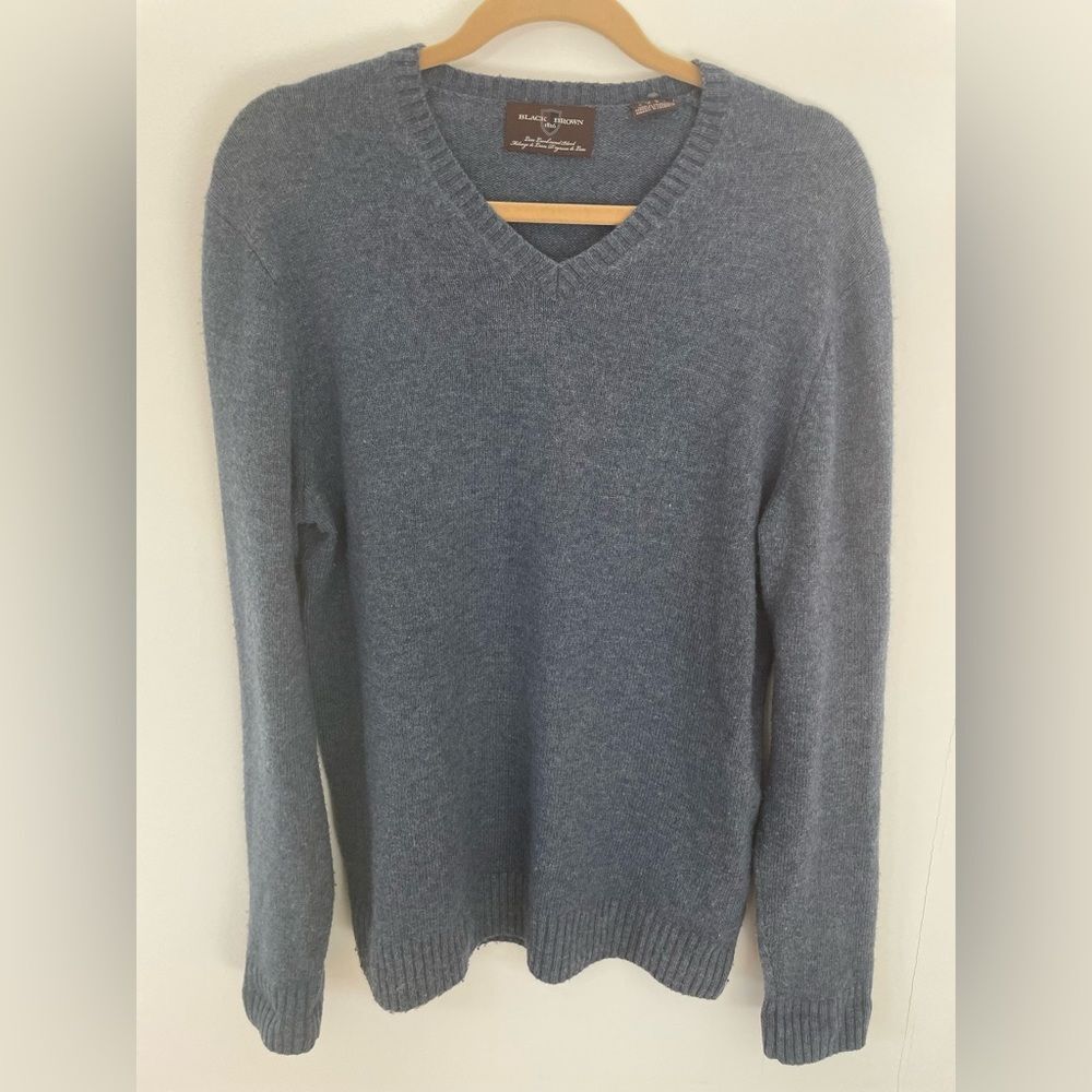 Black Brown 1826 Blue V-neck Sweater Lambswool Blend M